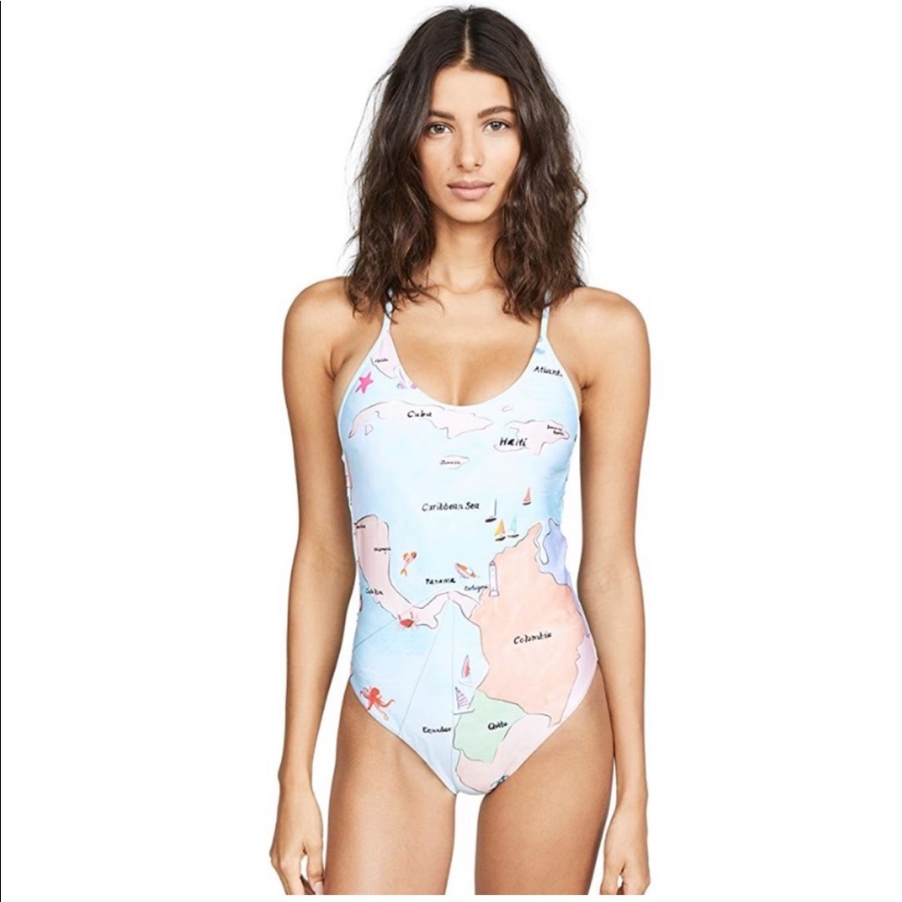 PilyQ Farrah Swimsuit Caribbean Map
Print Blue Size Small S NWOT